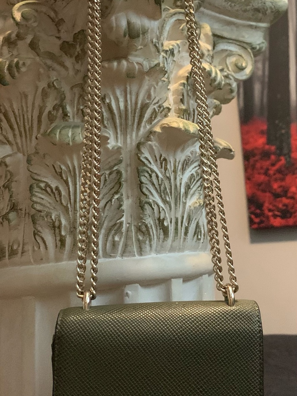 Guess Olive Green Crossbody Bag with Gold Chain Strap